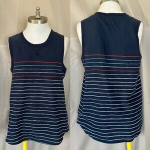 ADRIANO GOLDSCHMIED BLUE STRIPE SLEEVELESS TOP BLOUSE TEE WHITE PETITE TANK